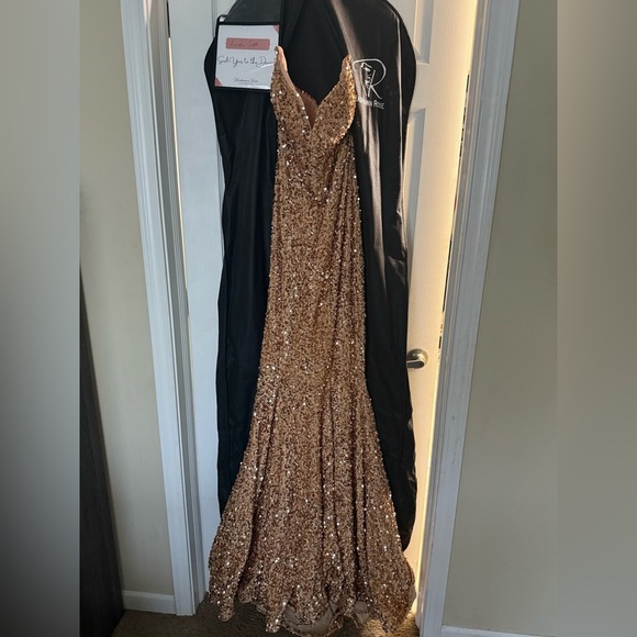 Portia and Scarlett Gold Sequin Prom Dress - Picture 5 of 7